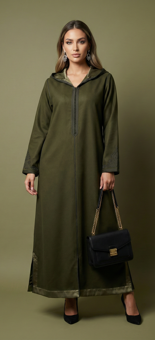 Jellaba Olive Satiné