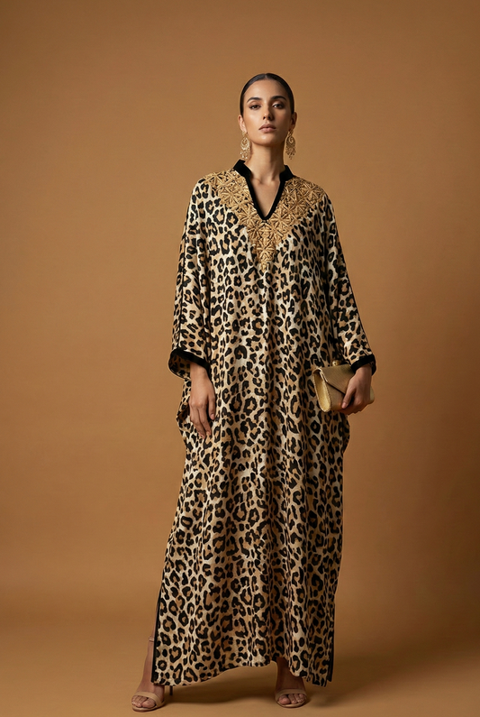 Gandoura Soie Léopard Brodée