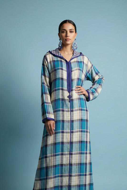 Jellaba Bleu Carreaux