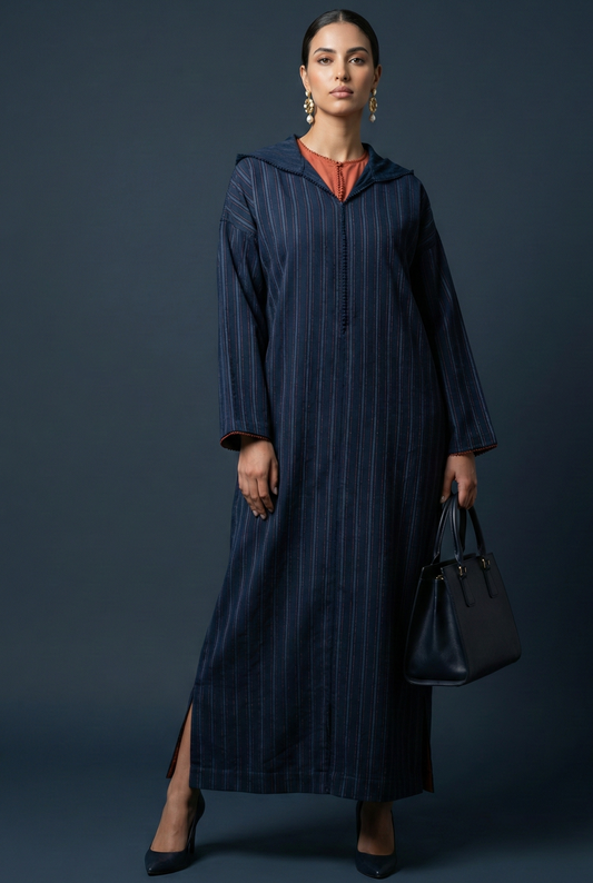 Jellaba Bleu Orange Rayé