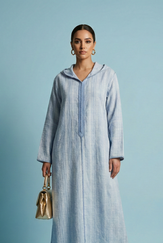 Jellaba Bleu Carreaux Léger