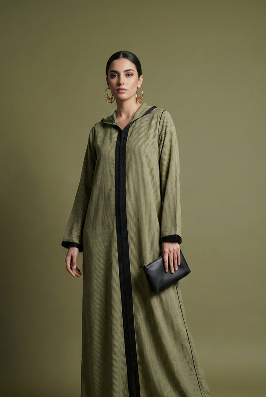 Jellaba Olive Longues Rayures