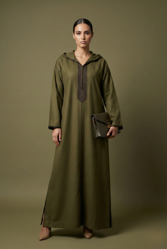 Jellaba  Vert Olive 2 Pièces